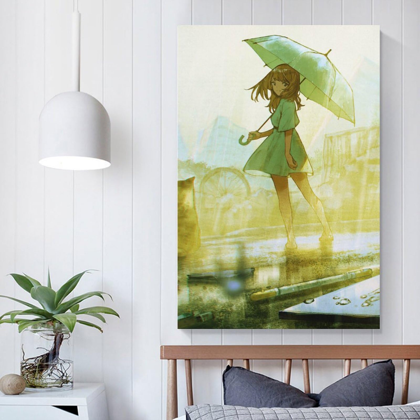 Amazon.co.jp: 雨の中で傘を持つアニメの女の子のポスター1キャンバス